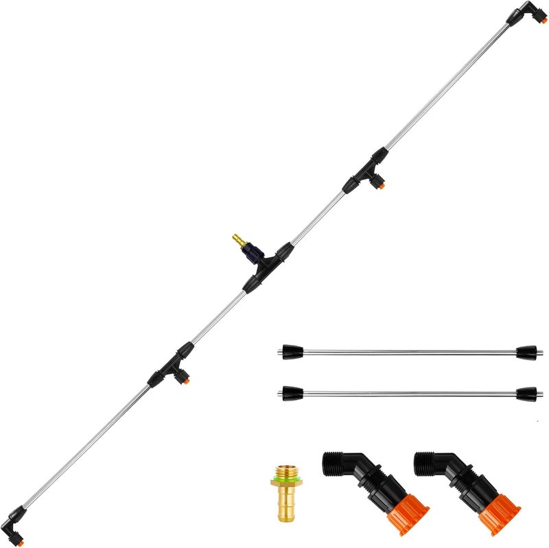 JINIOHEE 4 Nozzles Metel Boom Wand with 1/4" and 3/8" Brass Fitting, Sprayer Boom Equipped with Two Types Nozzles, Durable Metal Rods, Wide-Coverage Agricultural & Lawn Spray Attachment for Tractors/UTVs - Image 1